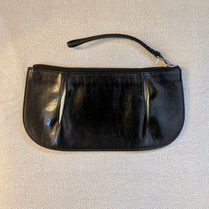 Leather Clutch Bag With Wrist Strap (Black)